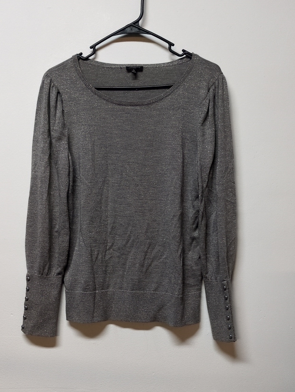 Talbots Petite Gray Metallic Stud Cuff Puff Sleeve Sweater Size S